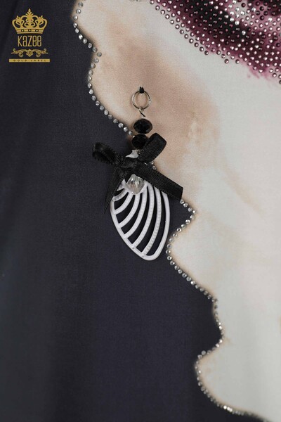 Toptan Kadın Bluz Dijital Baskı Lacivert - 77755 | KAZEE - Thumbnail