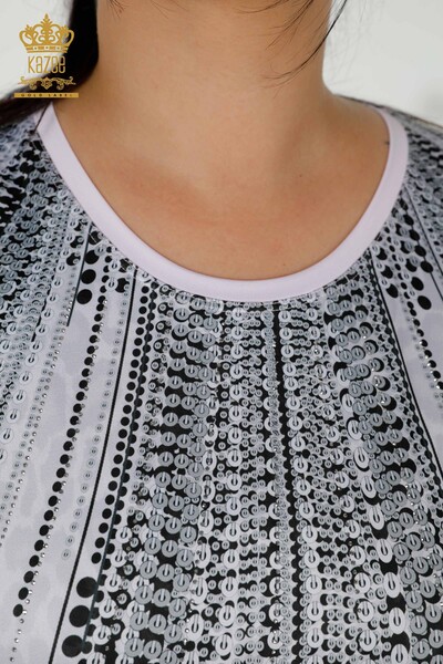 Toptan Kadın Bluz Dijital Baskı Pembe - 77804 | KAZEE - Thumbnail