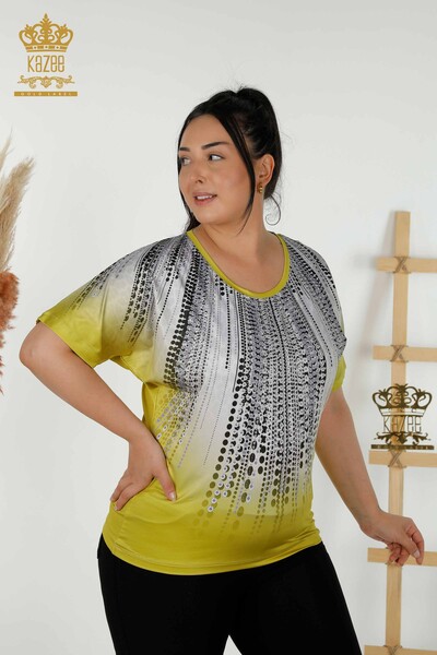 Toptan Kadın Bluz Dijital Baskı Safran - 77804 | KAZEE - Thumbnail