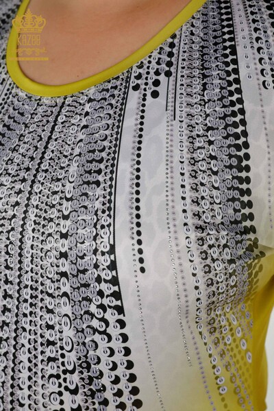 Toptan Kadın Bluz Dijital Baskı Safran - 77804 | KAZEE - Thumbnail
