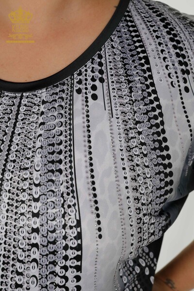 Toptan Kadın Bluz Dijital Baskı Siyah - 77804 | KAZEE - Thumbnail