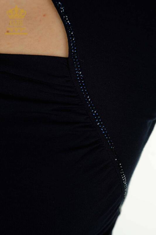 Toptan Kadın Bluz Dik Yaka Lacivert - 79313 | KAZEE