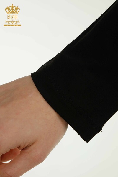 Toptan Kadın Bluz Dik Yaka Siyah - 79313 | KAZEE - Thumbnail