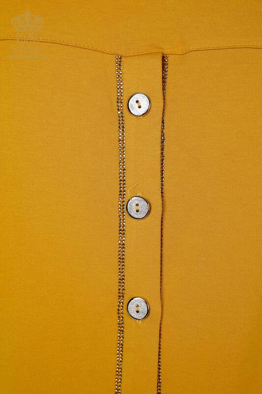 Toptan Kadın Bluz Düğme Detaylı Safran - 79297 | KAZEE