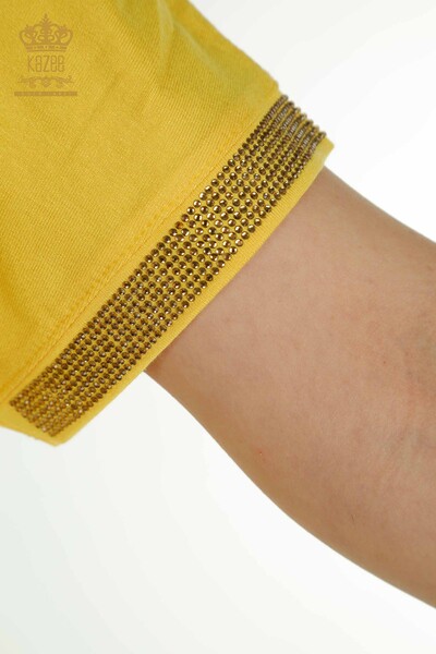 Toptan Kadın Bluz Düğme Detaylı Sarı - 79297 | KAZEE - Thumbnail