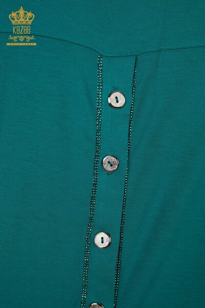 Toptan Kadın Bluz Düğme Detaylı Yeşil - 79297 | KAZEE - Thumbnail