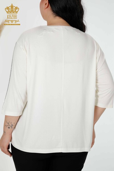 Toptan Kadın Bluz Gül Desenli Ekru - 78951 | KAZEE - Thumbnail