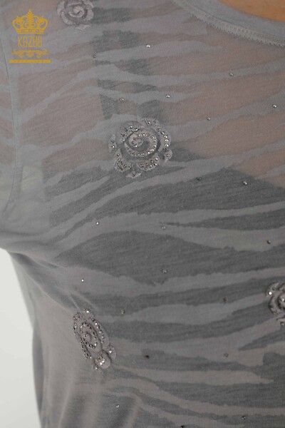 Toptan Kadın Bluz Gül Desenli Gri - 79131 | KAZEE - Thumbnail