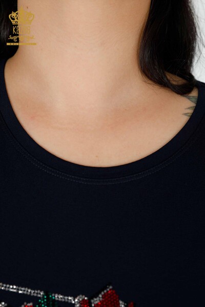Toptan Kadın Bluz Gül Desenli Lacivert - 78951 | KAZEE - Thumbnail