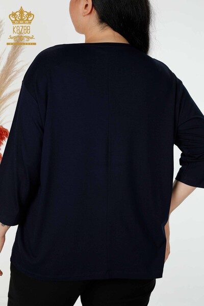Toptan Kadın Bluz Gül Desenli Lacivert - 78951 | KAZEE - Thumbnail