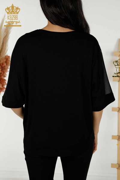 Toptan Kadın Bluz Gül Desenli Siyah - 79095 | KAZEE - Thumbnail