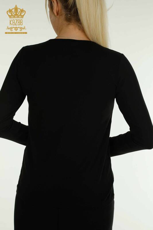 Toptan Kadın Bluz Gül Desenli Siyah - 79378 | KAZEE