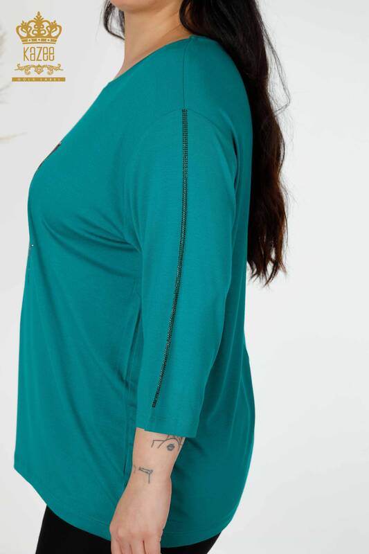 Toptan Kadın Bluz Gül Desenli Yeşil - 78951 | KAZEE
