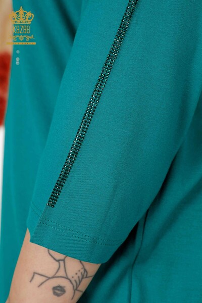Toptan Kadın Bluz Gül Desenli Yeşil - 78951 | KAZEE - Thumbnail