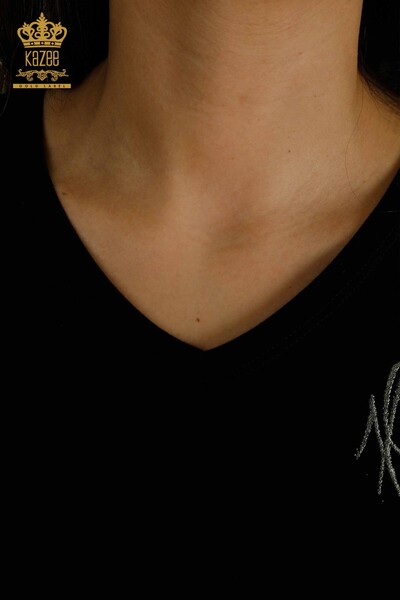 Toptan Kadın Bluz Gül Nakışlı Siyah - 79867 | KAZEE - Thumbnail