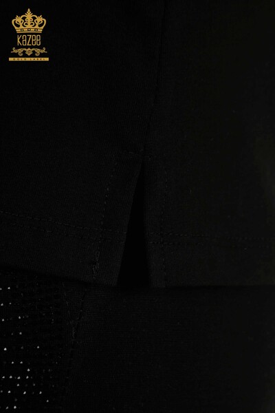 Toptan Kadın Bluz Gül Nakışlı Siyah - 79867 | KAZEE - Thumbnail