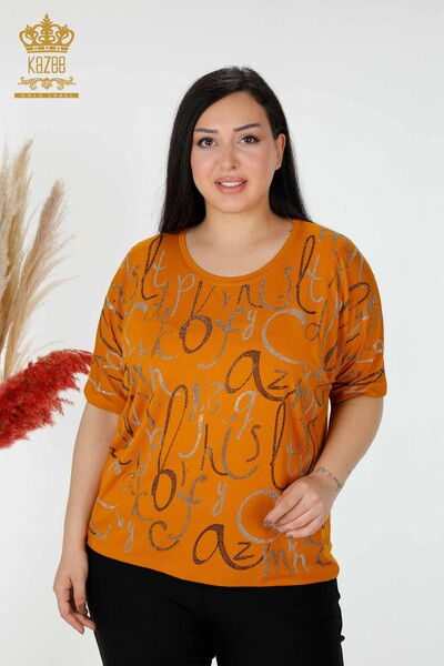 Toptan Kadın Bluz Harf Detaylı Taba - 78833 | KAZEE 