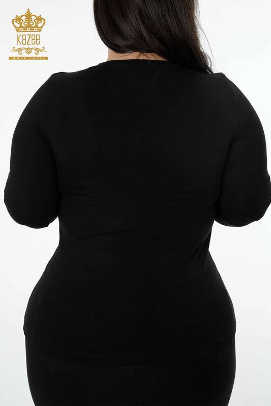 Toptan Kadın Bluz Hayvan Figürlü Yazı Detaylı Taşlı - 79013 | KAZEE