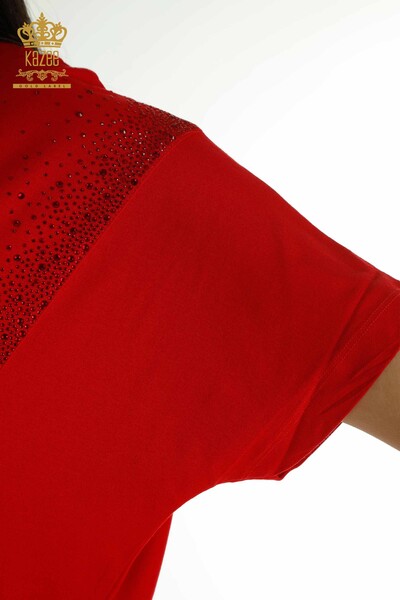 Toptan Kadın Bluz İki Cepli Kısa Kol Kırmızı - 79293 | KAZEE - Thumbnail
