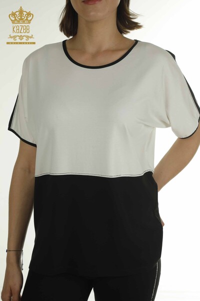 Toptan Kadın Bluz İki Renk Siyah - 79533 | KAZEE - Thumbnail