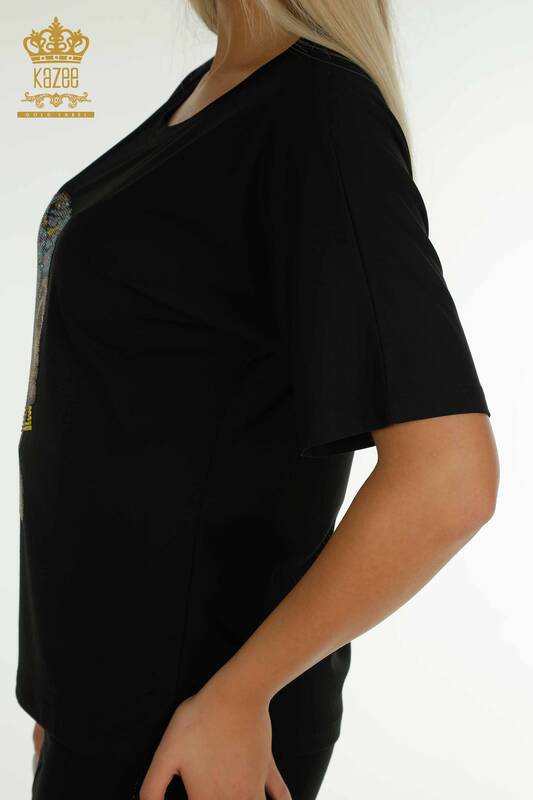 Toptan Kadın Bluz Kadın Figürlü Siyah - 79571 | KAZEE