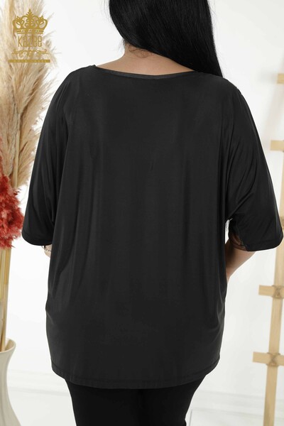 Toptan Kadın Bluz Kelebek Desenli Siyah - 12051 | KAZEE - Thumbnail