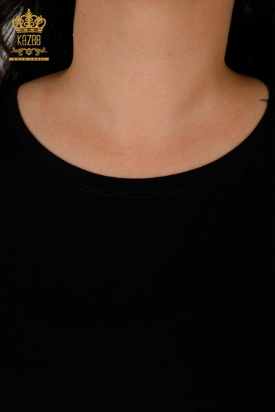 Toptan Kadın Bluz Kelebek Desenli Siyah - 79154 | KAZEE - Thumbnail