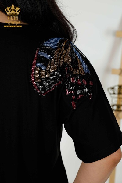 Toptan Kadın Bluz Kelebek Desenli Siyah - 79154 | KAZEE - Thumbnail