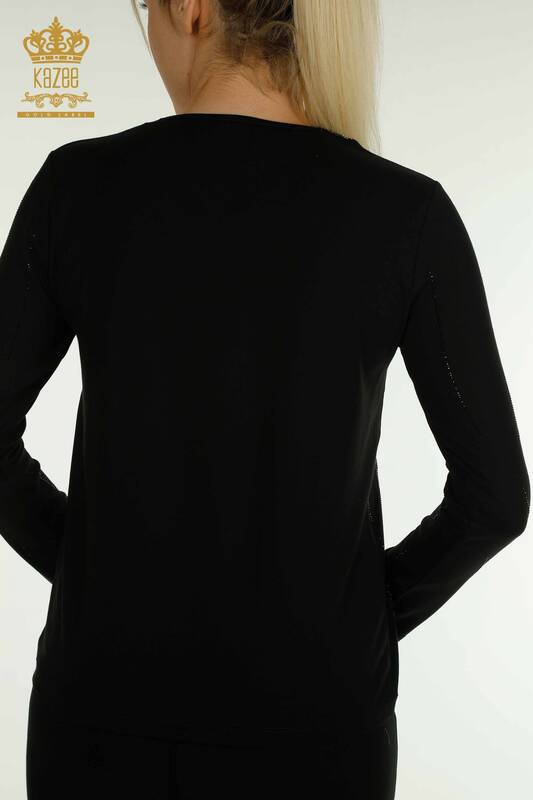 Toptan Kadın Bluz Kelebek Desenli Siyah - 79381 | KAZEE