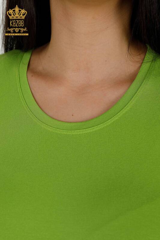 Toptan Kadın Bluz Kısa Kol Basic Fıstık Yeşil - 79287 | KAZEE