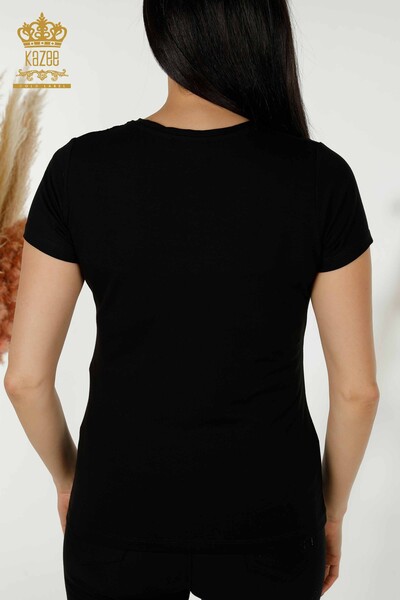 Toptan Kadın Bluz Kısa Kol Basic Siyah - 79287 | KAZEE - Thumbnail