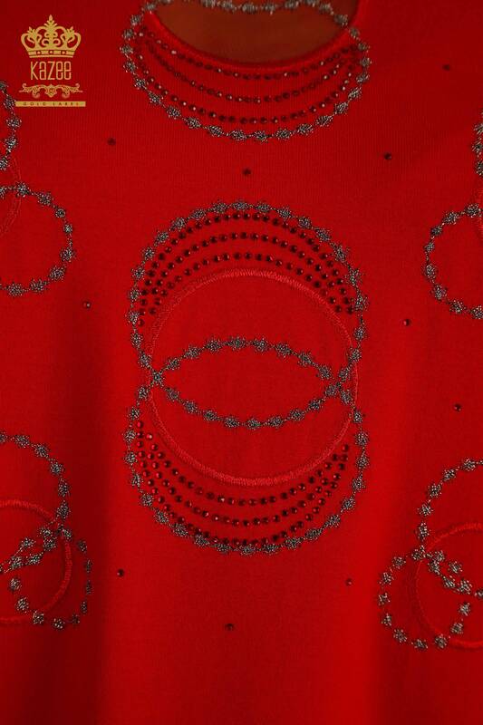 Toptan Kadın Bluz Kısa Kol Desenli Kırmızı - 79094 | KAZEE