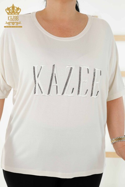 Kazee - Toptan Kadın Bluz Kısa Kol Ekru - 78804 | KAZEE (1)