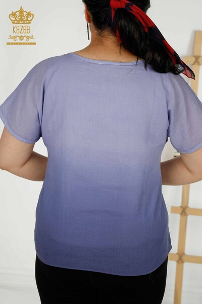 Toptan Kadın Bluz Kısa Kol İndigo - 20278 | KAZEE - Thumbnail