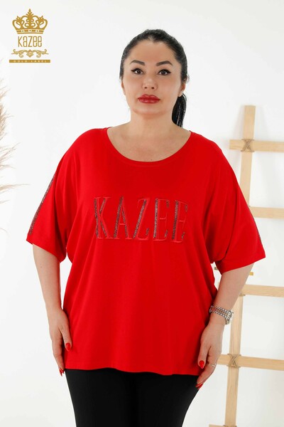 Kazee - Toptan Kadın Bluz Kısa Kol Kırmızı - 78804 | KAZEE