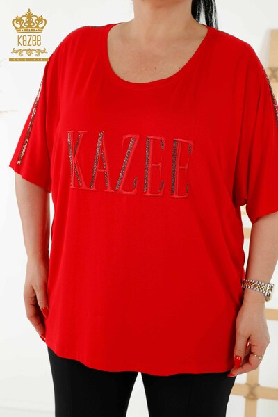 Kazee - Toptan Kadın Bluz Kısa Kol Kırmızı - 78804 | KAZEE (1)