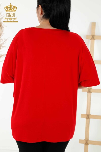 Toptan Kadın Bluz Kısa Kol Kırmızı - 78804 | KAZEE - Thumbnail