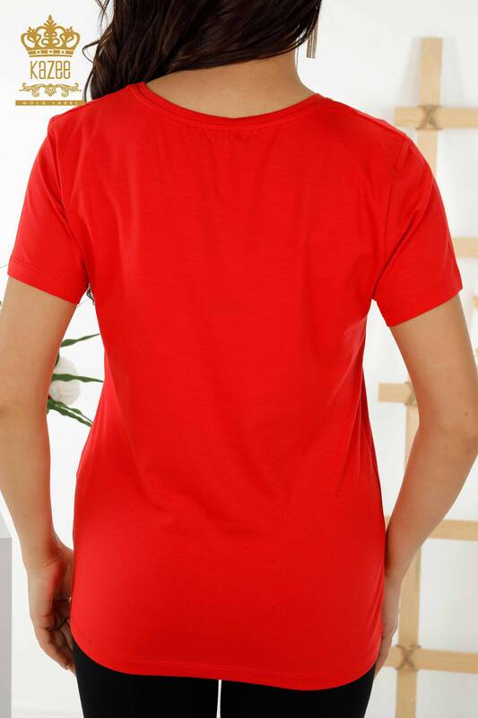 Toptan Kadın Bluz Kısa Kol Kırmızı - 79178 | KAZEE