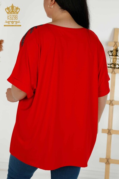 Toptan Kadın Bluz Kısa Kol Kırmızı - 79324 | KAZEE - Thumbnail