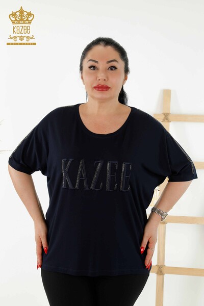 Toptan Kadın Bluz Kısa Kol Lacivert - 78804 | KAZEE - Thumbnail