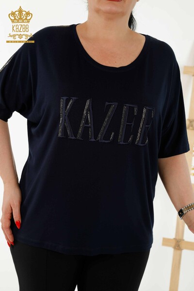 Toptan Kadın Bluz Kısa Kol Lacivert - 78804 | KAZEE - Thumbnail