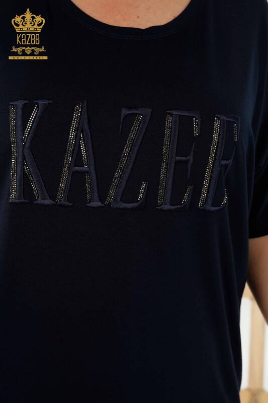 Toptan Kadın Bluz Kısa Kol Lacivert - 78804 | KAZEE