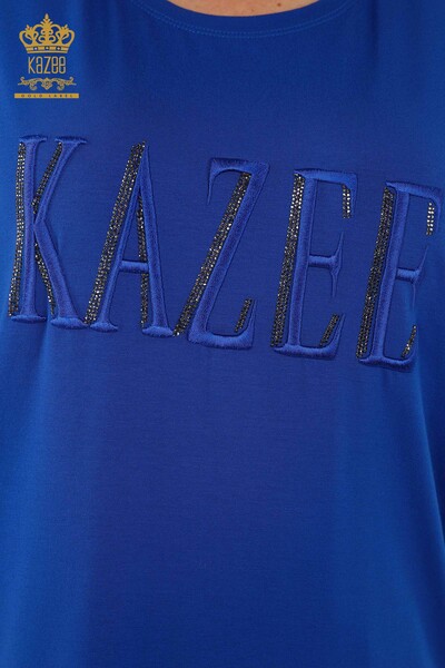 Toptan Kadın Bluz Kısa Kol Saks - 78804 | KAZEE - Thumbnail (2)