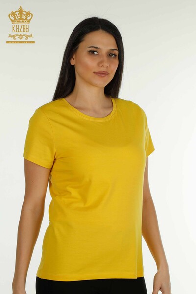 Toptan Kadın Bluz Kısa Kol Sarı - 79178 | KAZEE - Thumbnail