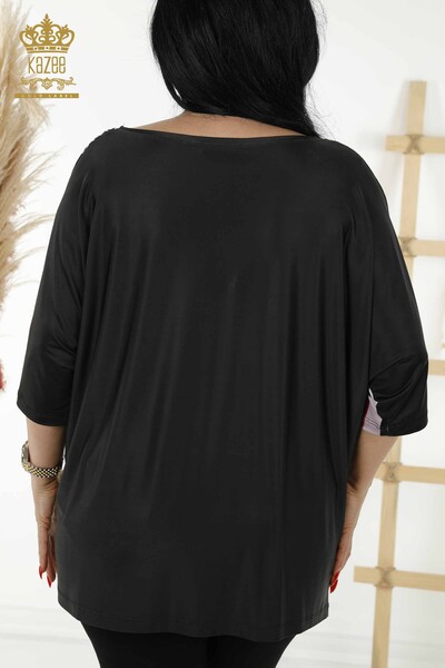 Toptan Kadın Bluz Kısa Kol Siyah - 12043 | KAZEE - Thumbnail