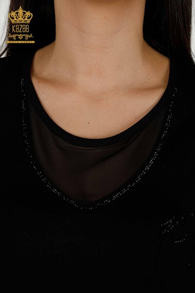 Toptan Kadın Bluz Kısa Kol Siyah - 79104 | KAZEE - Thumbnail