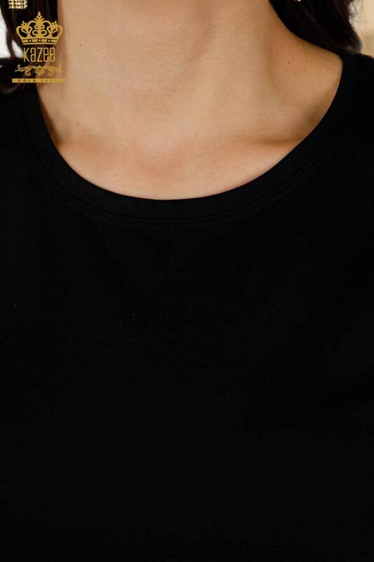 Toptan Kadın Bluz Kısa Kol Siyah - 79178 | KAZEE