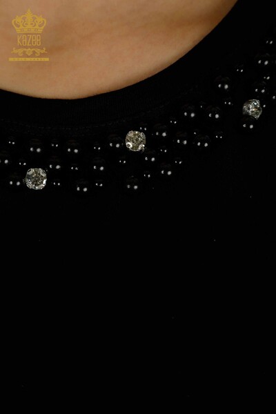 Toptan Kadın Bluz Kısa Kol Siyah - 79197 | KAZEE - Thumbnail