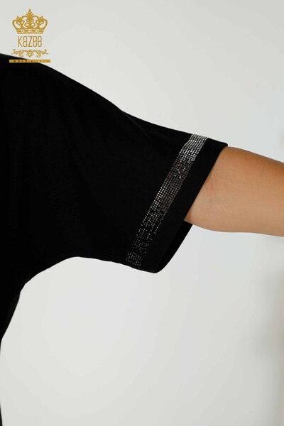 Toptan Kadın Bluz Kısa Kol Siyah - 79236 | KAZEE - Thumbnail