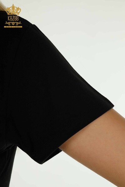 Toptan Kadın Bluz Kısa Kol Siyah - 79239 | KAZEE - Thumbnail